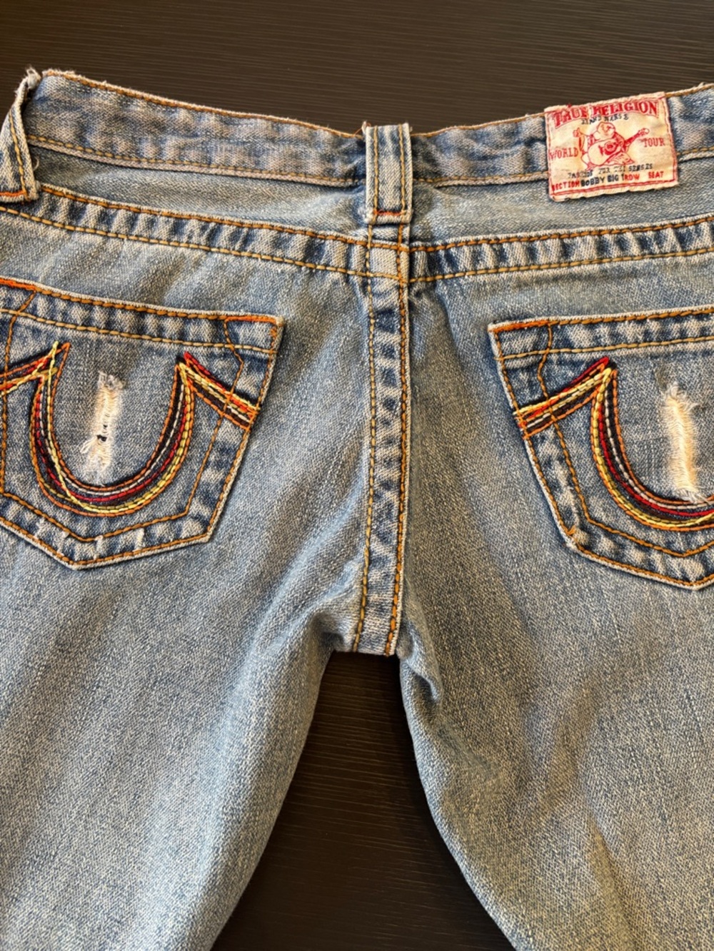 True Religion Light Blue Denim Jeans with Multicolor Pocket Stitching